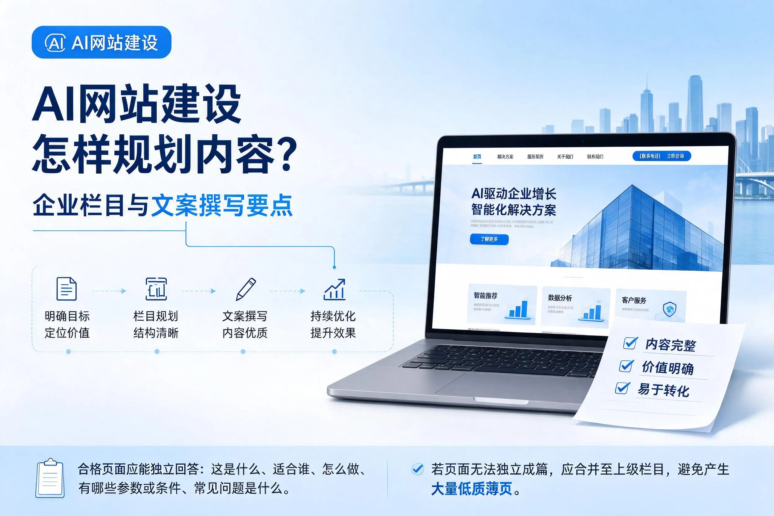 AI网站建设怎样规划内容?江门企业栏目与文案撰写要点