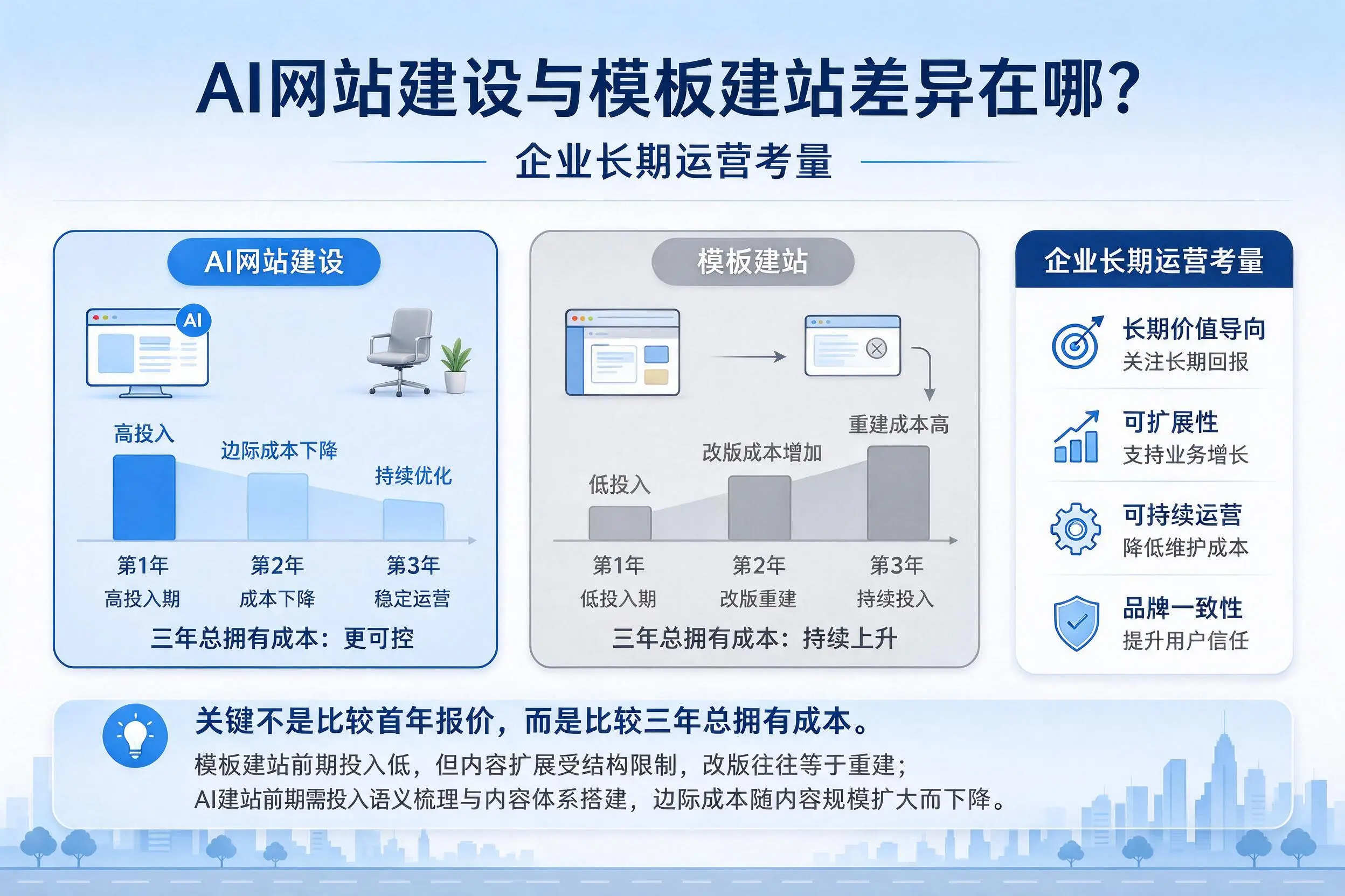 AI网站建设与模板建站差异在哪?江门企业长期运营考量